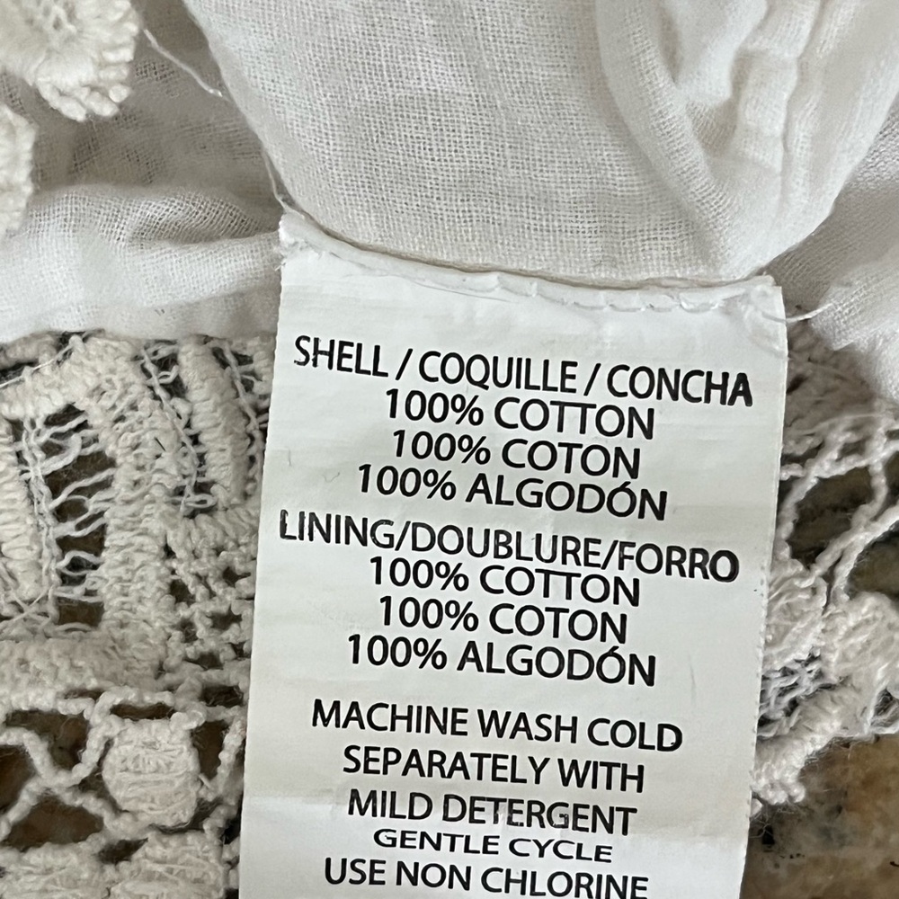 O’Neill Beige Strapless Linen Mini Dress Lace Crochet Boho Peasent Beach S - Picture 7 of 9